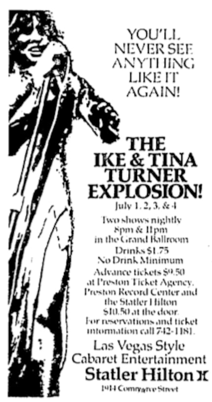 A June 30, 1976, advertisement in The Dallas Morning News details Ike and Tina Turner's...