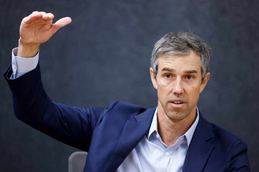 Texas gubernatorial candidate Beto O’Rourke talks during a meeting with Dallas Morning News...