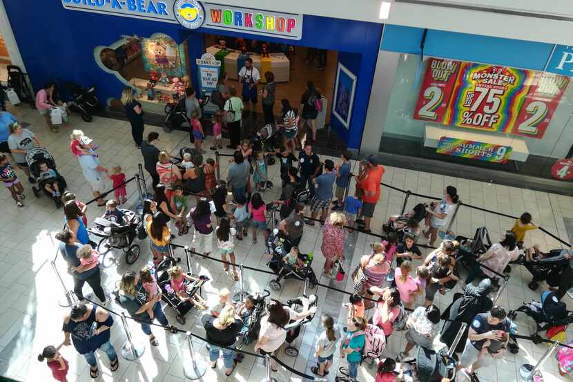 The line to get into the Build-A-Bear Workshop at Stonebriar mall on Thursday morning.