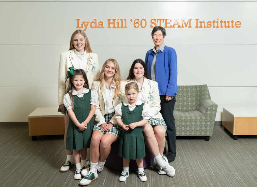 Lyda Hill posed with her grandnieces in December in front of the Lyda Hill '60 STEAM...