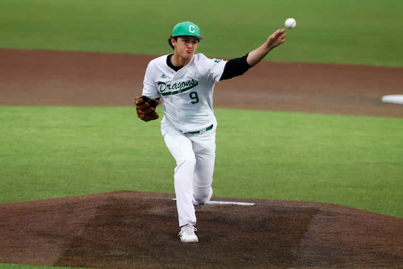 Southlake pitcher Owen Proksch (9) pitches against Keller Timber Creek during the first...