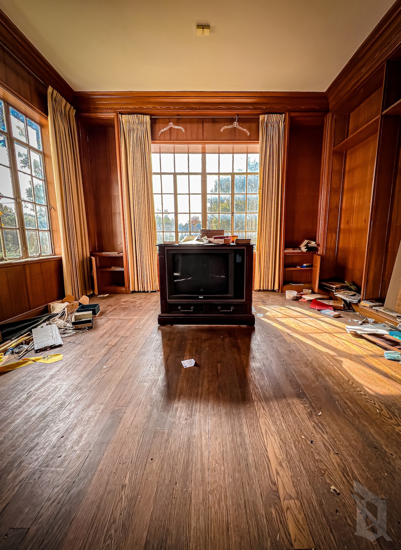 A TV sits in an abandoned home in Highland Park.