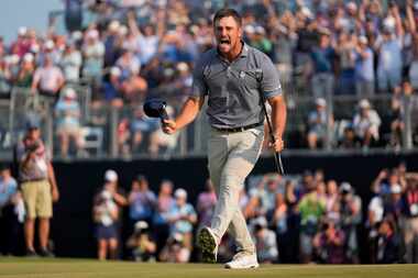 Bryson DeChambeau celebrates after winning the U.S. Open golf tournament Sunday, June 16,...