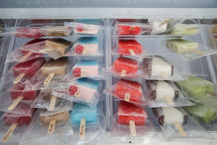 Paletas in a freezer at HA' Paletería