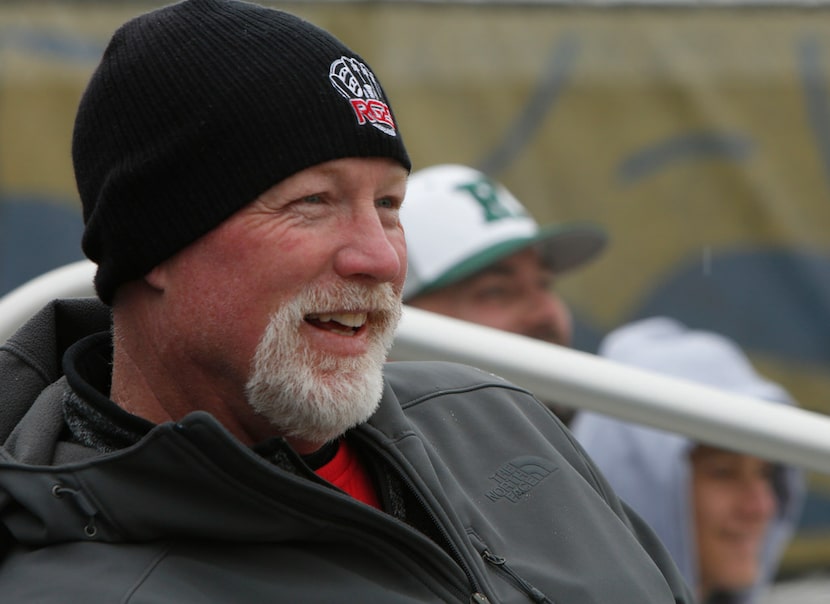 Rusty Greer, former Texas Rangers outfielder and Rangers Hall of Fame player, smiles as he...