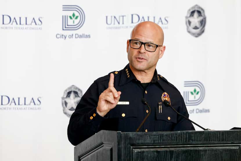 Dallas police Chief Eddie García spoke during a ceremony to announce a donation for a law...