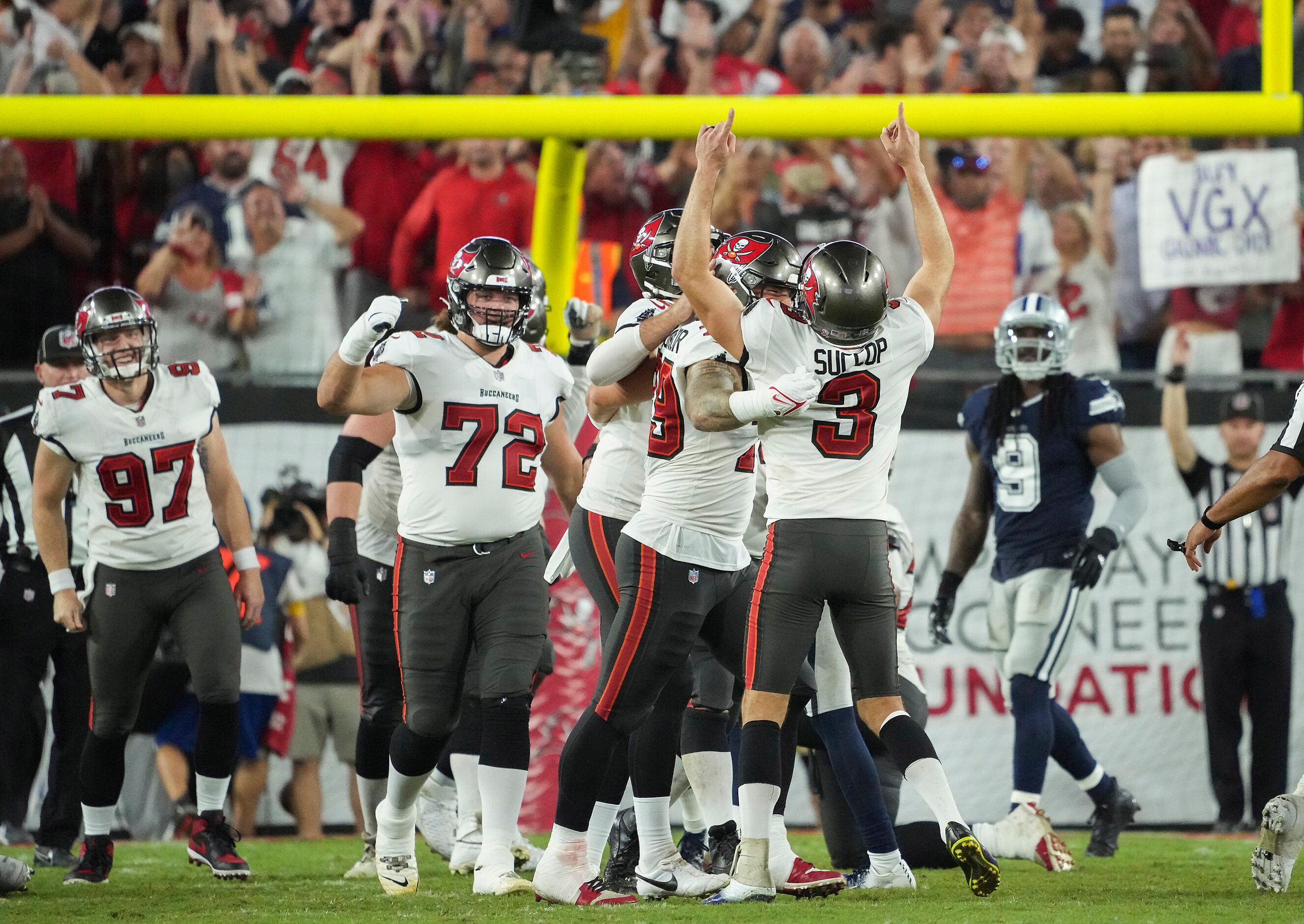 Tampa Bay Buccaneers place kicker Ryan Succop (3) celebrates after kicking a game-winning...