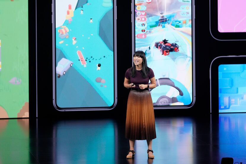 Apple's Ann Thai, manager for the App Store, announces new products.