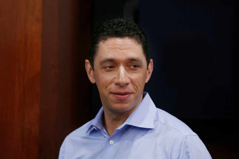 Texas Rangers general manager Jon Daniels  talks to the media during the Texas Rangers end...