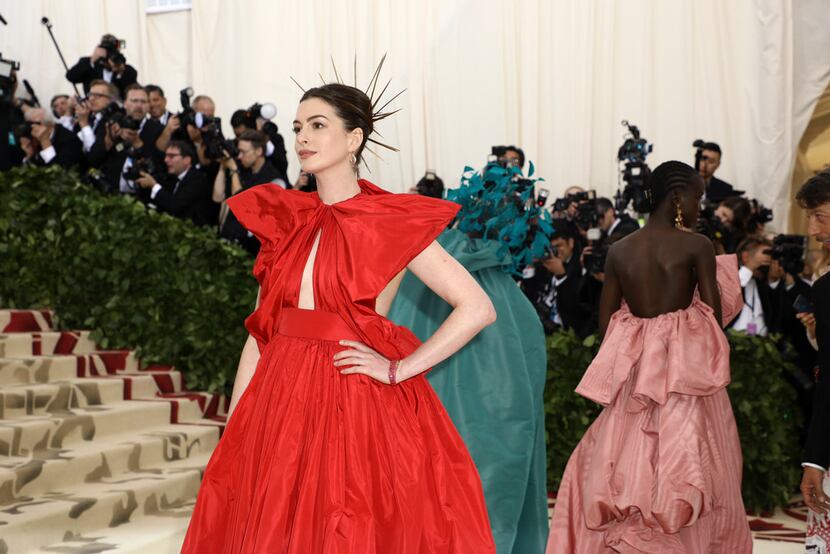 Anne Hathaway arrives to the Metropolitan Museum of Art's Costume Institute benefit gala at...