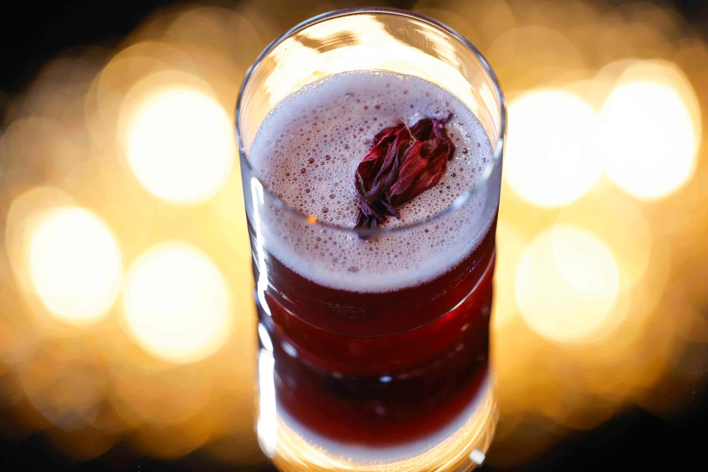 Cafe Nubia's Zobo Old-Fashioned uses dried flowers. 