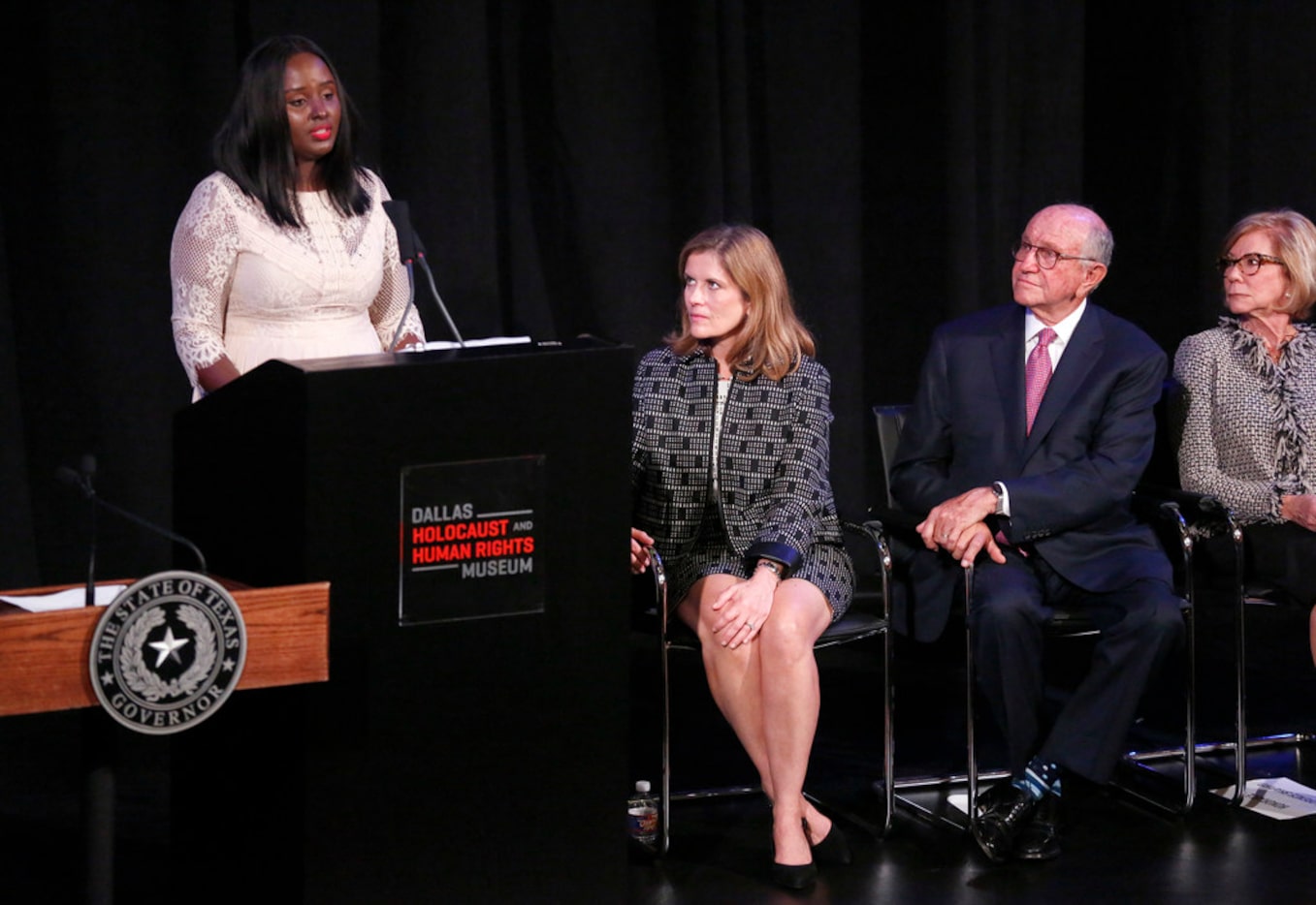 Lydia Nimbeshaho delivers an emotional speech about her experiences as a survivor of the...