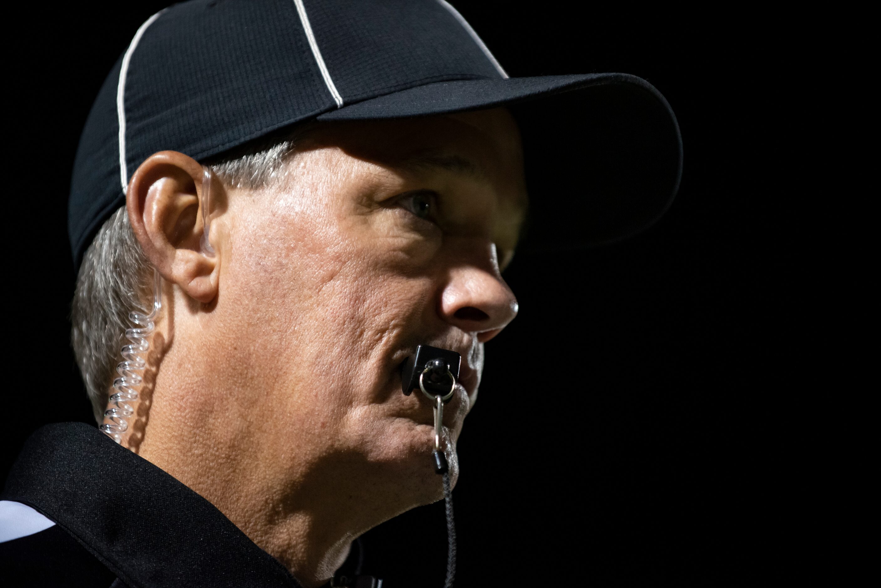 Referee Pecos McDaniel watches a play with anticipation during the Class 4A Division I...