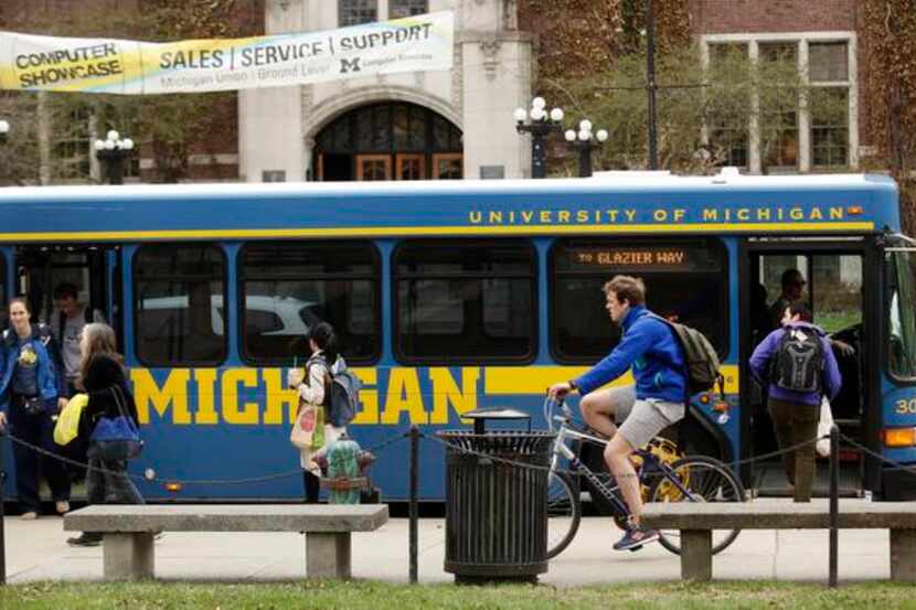 
Students on campus at the University of Michigan in Ann Arbor, Mich., April 14.
