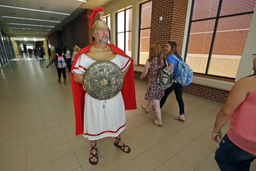 History teacher Jeff James takes the Roman road at McMillen High in Murphy.