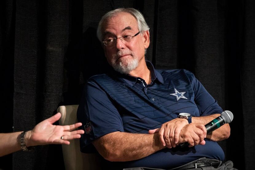 Dallas Cowboy play-by-play broadcaster Brad Sham participates in a panel discussion during...