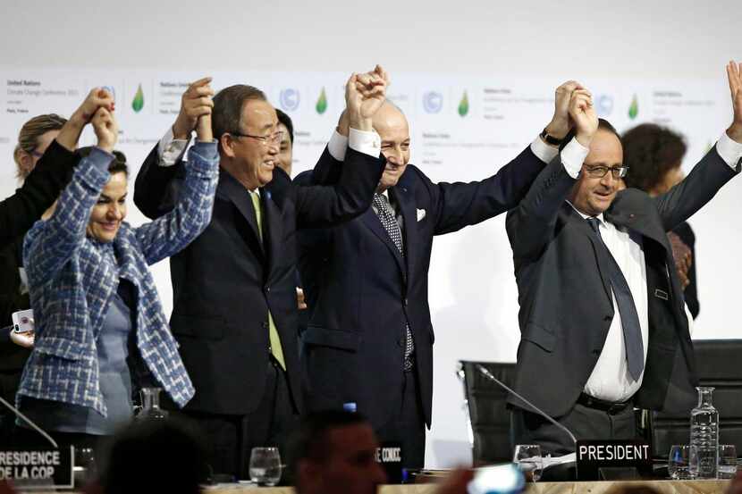 
From left: U.N. climate chief Christiana Figueres, U.N. Secretary-General Ban Ki-moon,...