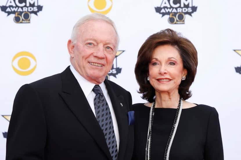 Dallas Cowboys owner Jerry Jones and wife Gene Jones on the red carpet before the 2015...