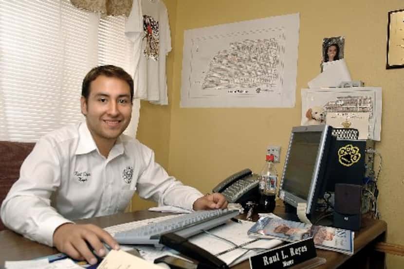 Raul L. Reyes, mayor of El Cenizo, Texas, at 22 poses in his office at city hall in 2006....