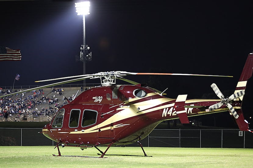 The Texas A&M "Swag Copter" made a landing on a football field adjacent to the Allen High...