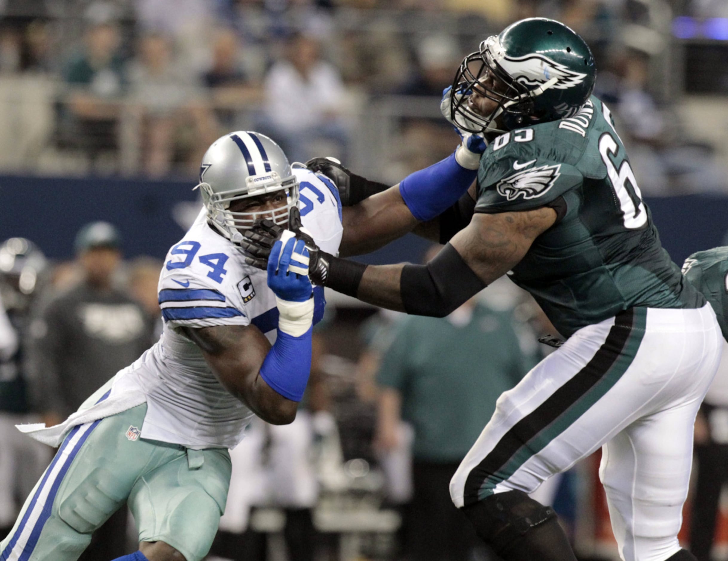 Dallas Cowboys linebacker DeMarcus Ware (94) celebrates after he sacked  Philadelphia Eagles Nick Foles in the first quarter at Cowboys Stadium in  Arlington, Texas, on Sunday, Dec. 2, 2012. Ware has been