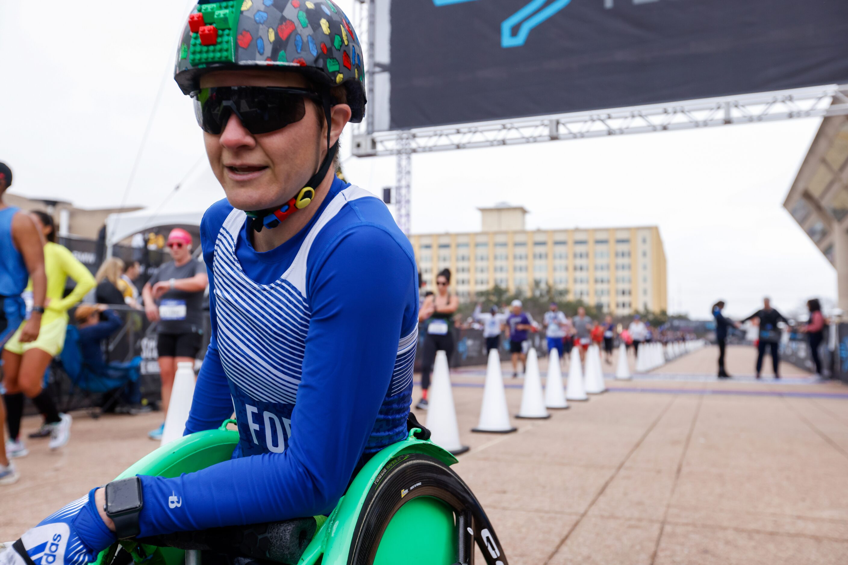 Heather Sealover learns on the edge of her chair after placing first in her division of the...