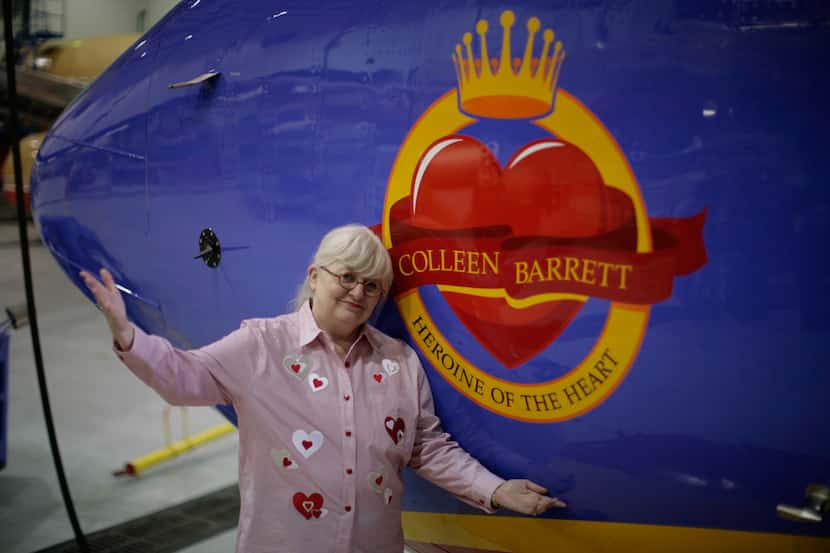 Southwest Airlines president emerita Colleen Barrett with a Boeing 737 that the carrier...