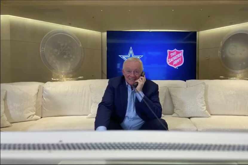 Screen capture of Dallas Cowboys team owner Jerry Jones talking on the phone to the Dallas...
