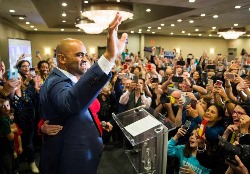 Colin Allred thanked his supporters at the Magnolia Hotel in Dallas after winning the Nov. 6...