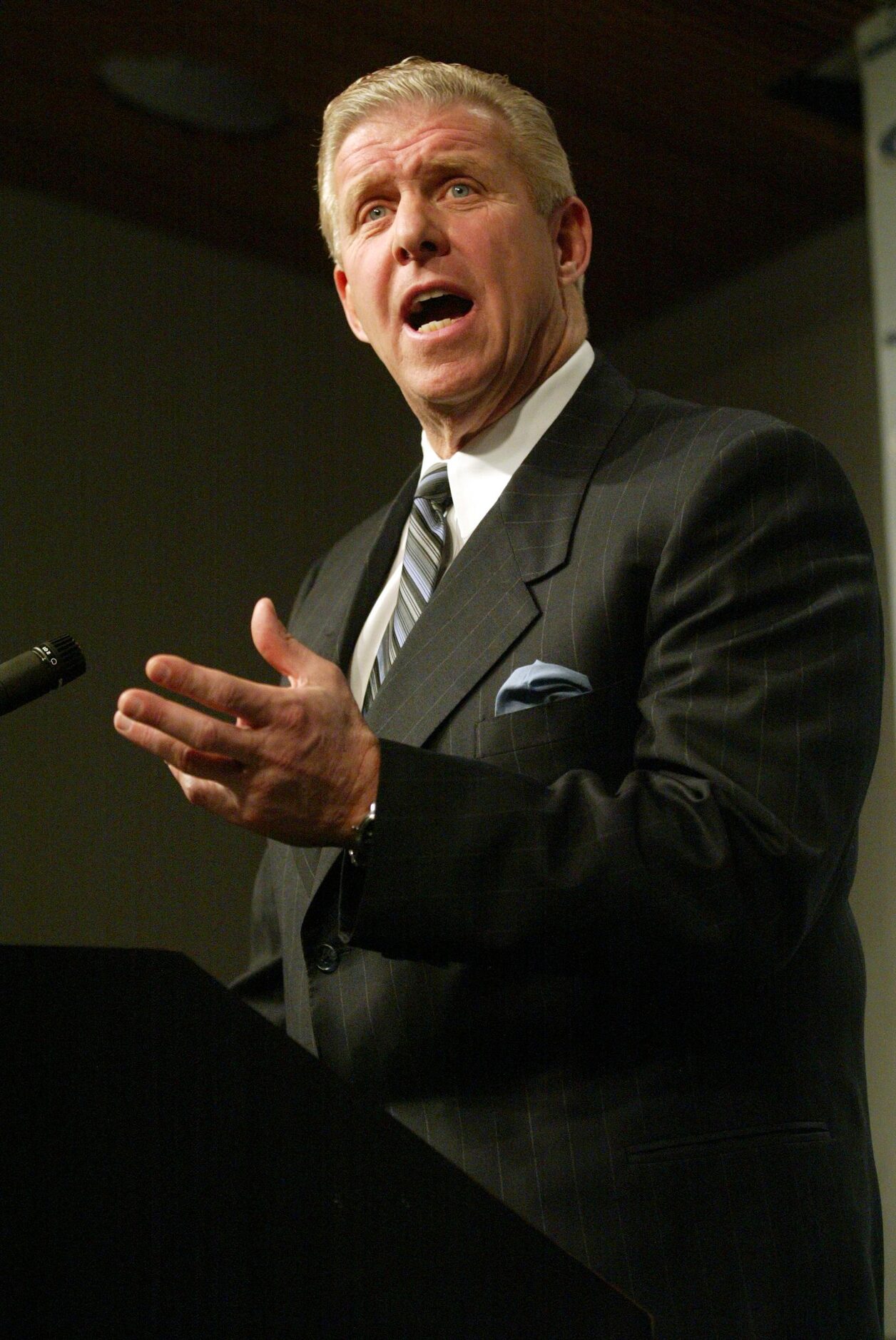 Newly hired Dallas Cowboys head coach Bill Parcells addresses the media at Valley Ranch,...