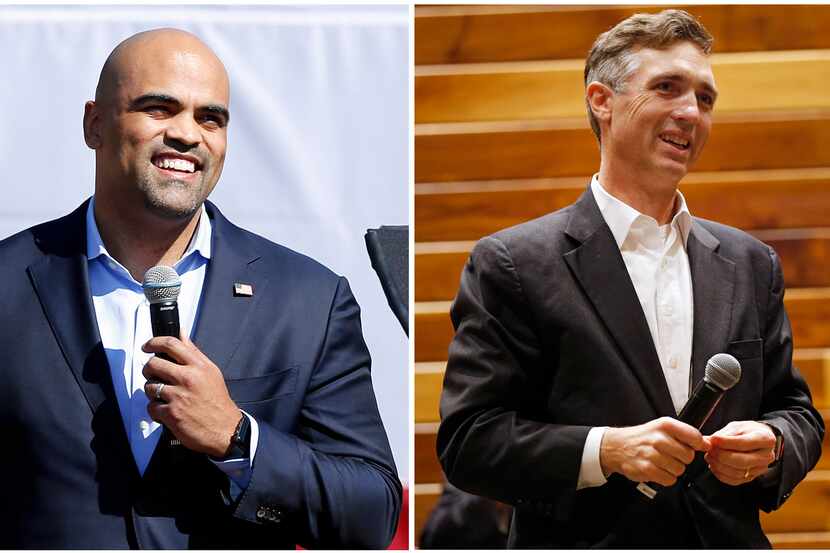LEFT - Colin Allred, the U.S. Representative from Texas' 32nd District, speaks before former...