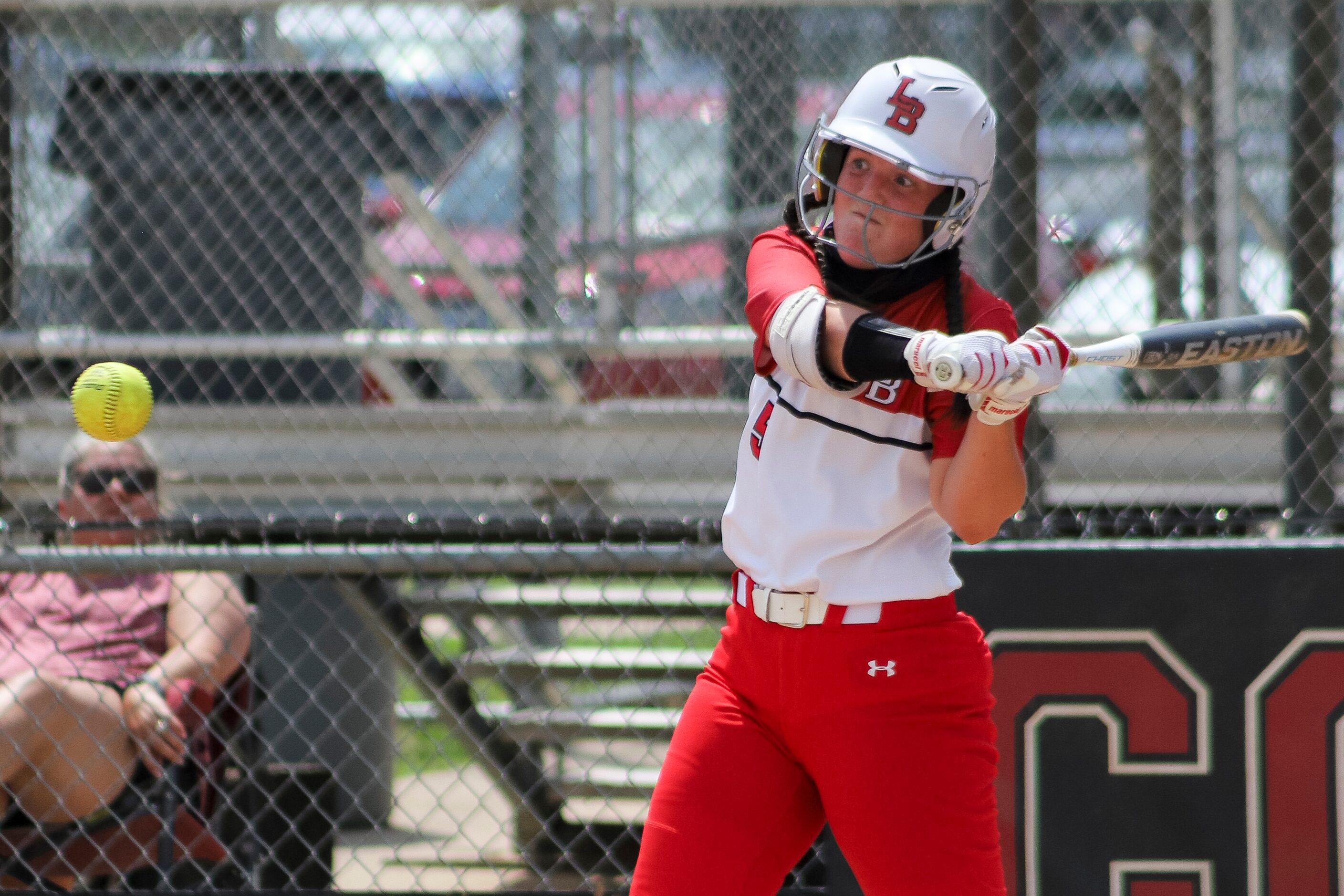 Mansfield Legacy pitcher Lucy Ballard (5) swings for a pitch during a softball Class 5A...