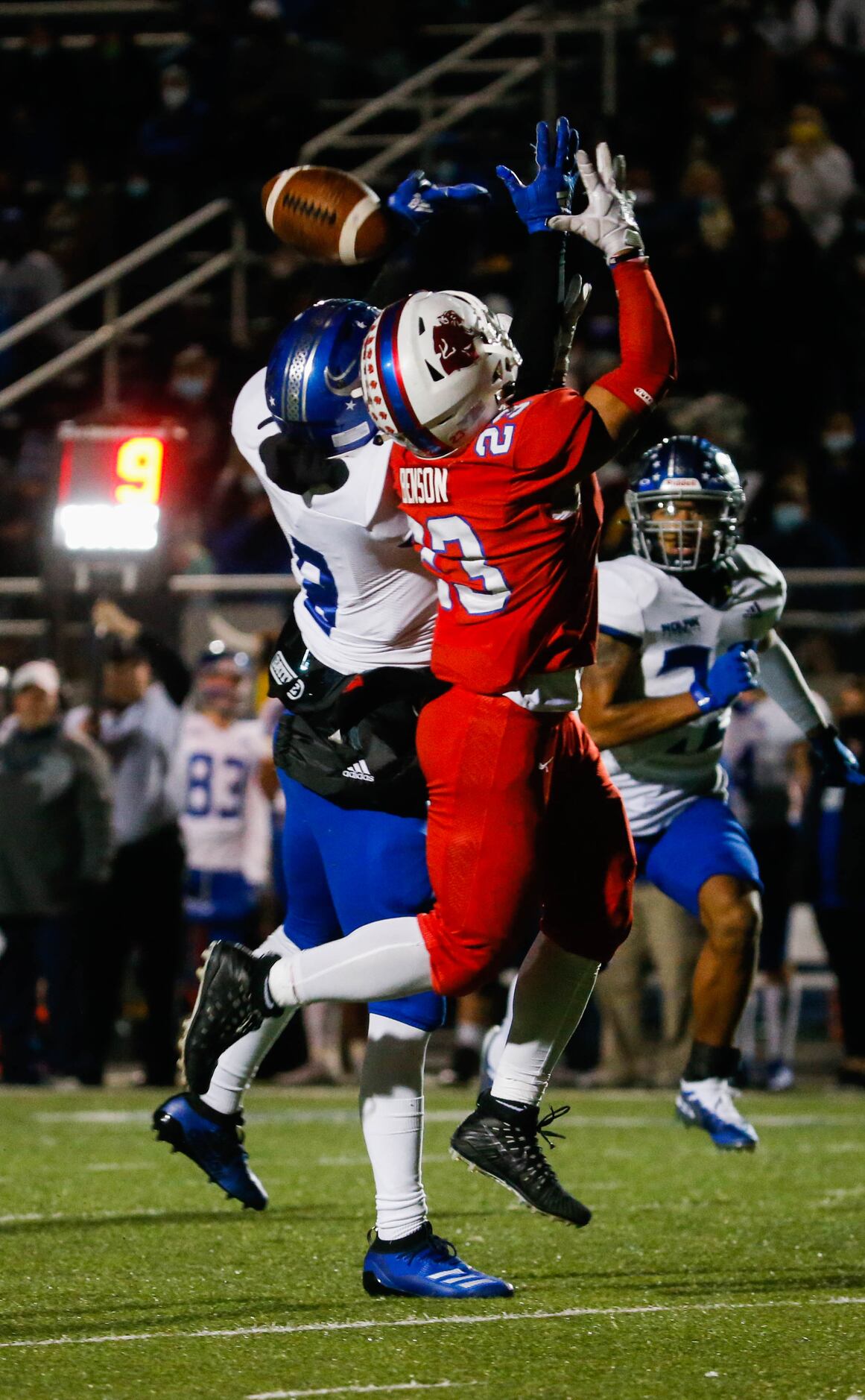 A pass to Parish Episcopal's Christian Benson is interfered during the first half of a TAPPS...