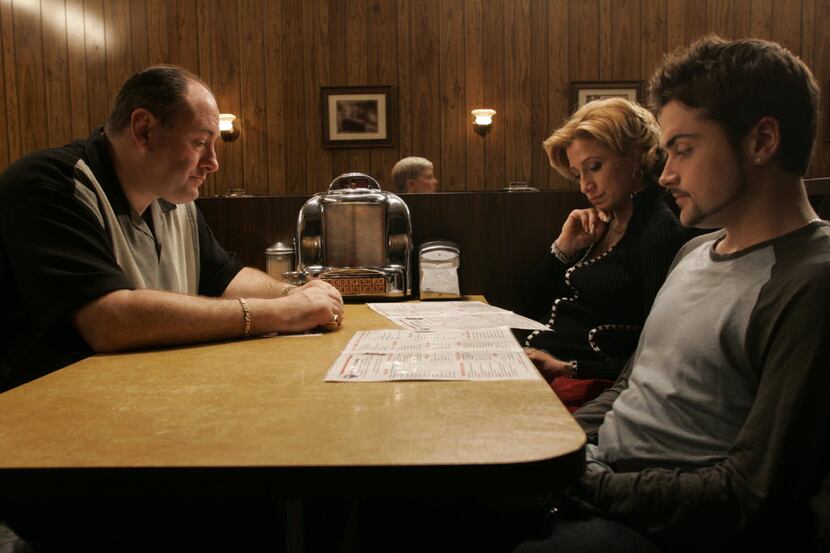 This undated photo, provided by HBO, shows James Gandolfini, as Tony Soprano, left, Robert...