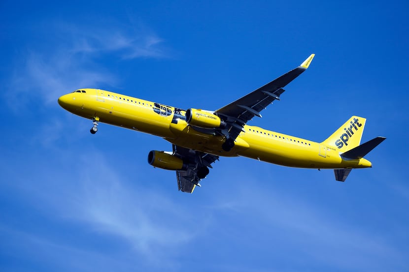 FILE - A Spirit Airlines jet approaches Philadelphia International Airport in Philadelphia,...