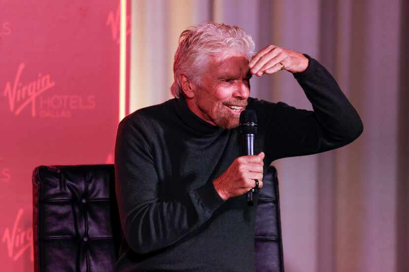 Richard Branson looks to the crowd while speaking during an event for RM72 at Virgin Hotels...