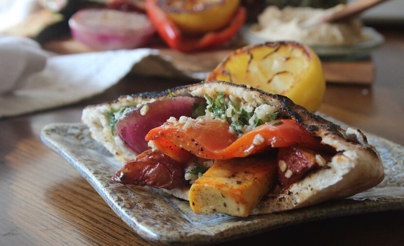 Harissa Grilled Vegetables in a pita 
