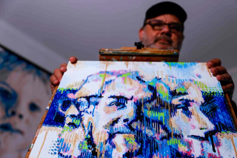 Van Arman says he intentionally uses paint that drips to add serendipity to his artwork. 