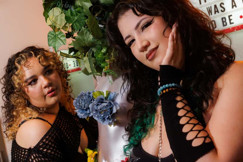 Isa E. (left) and Mari G. (right) pose for a portrait during a Charli XCX and Chappell Roan...