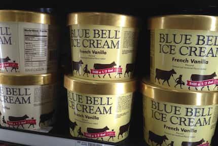 In this April 2015, file photo, Blue Bell ice cream rests on a grocery store shelf in...