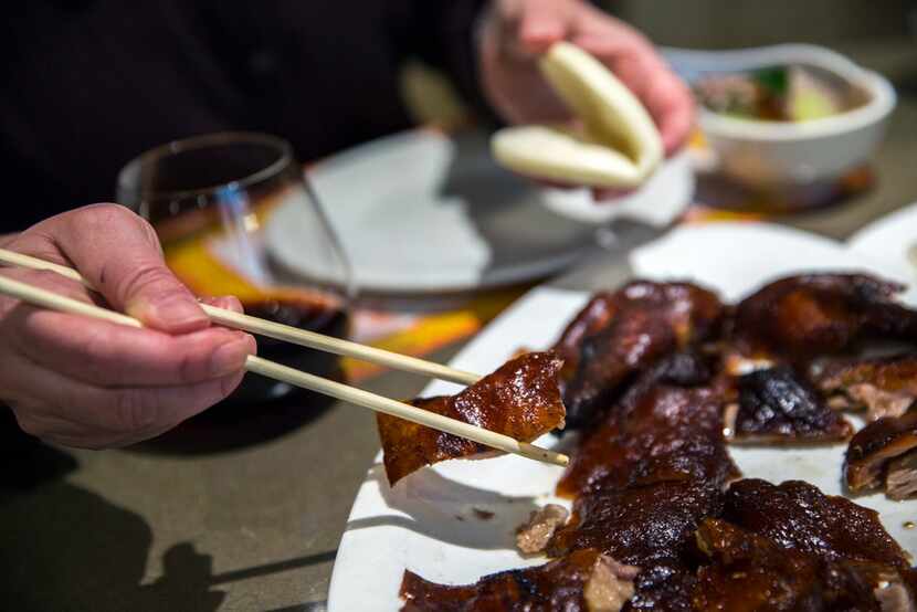 A platter of crackling, juicy Peking duck is the star of the show.