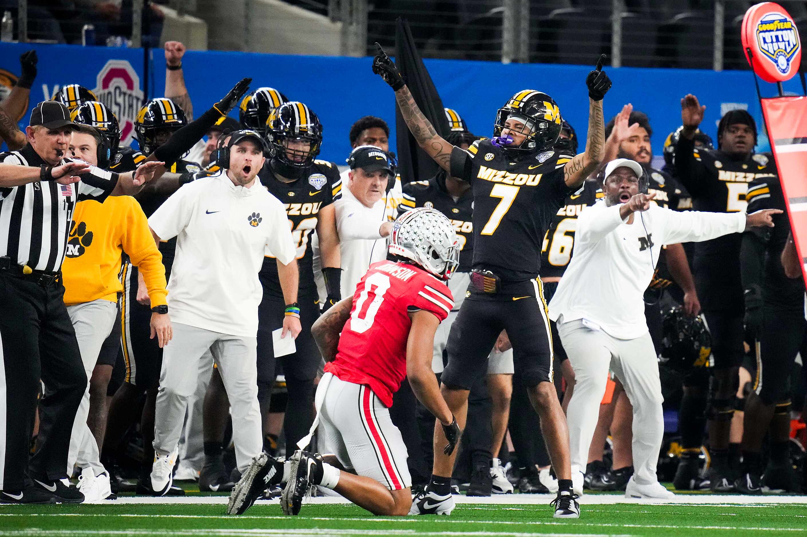 Missouri defensive back Kris Abrams-Draine (7) celebrates after breaking up a pass intended...