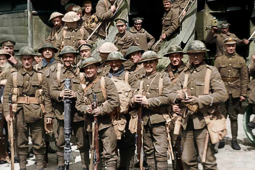 A scene from the WWI documentary They Shall Not Grow Old, directed by Peter Jackson. 