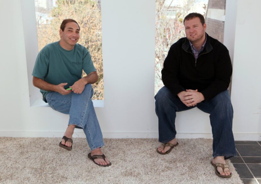 Entrepreneurs Neal Rapoport (left) and Chris Walters, in the bell tower of their offices in...