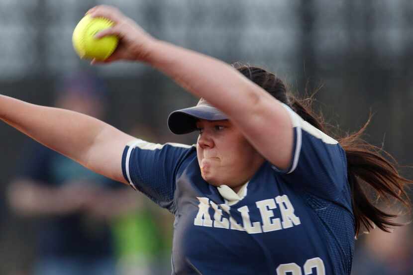 Keller pitcher Dylann Kaderka (22) delivers a pitch during first inning action against...