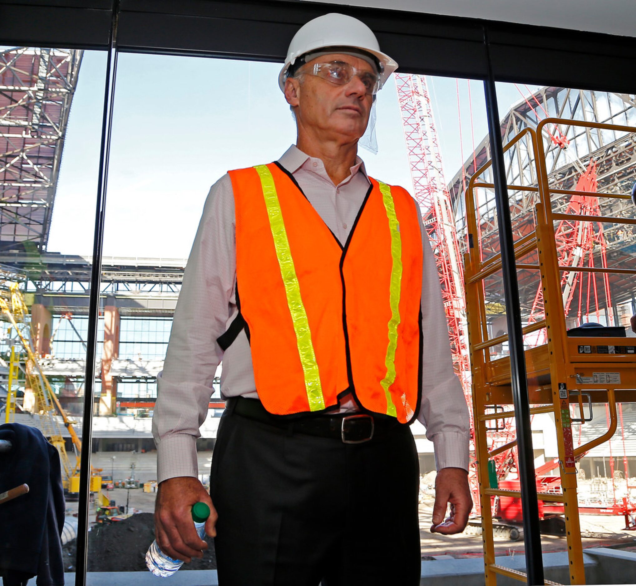 MLB commissioner Rob Manfred visited Globe Life Field in Arlington to view the construction...