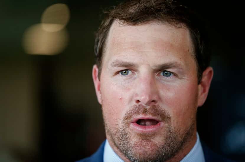 Dallas Cowboys tight end Jason Witten speaks to the media during an event hosted by...