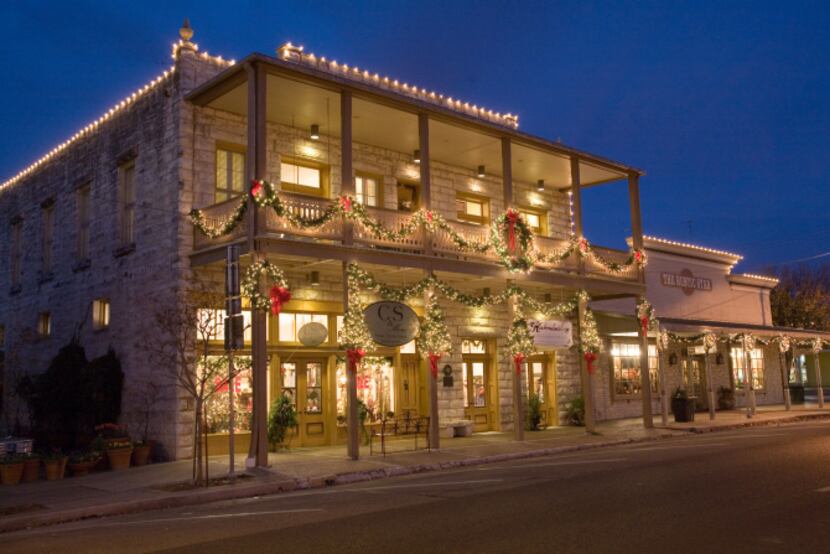 Holiday decorations are festive and rustic -- and often light up at nighta in Fredericksburg.