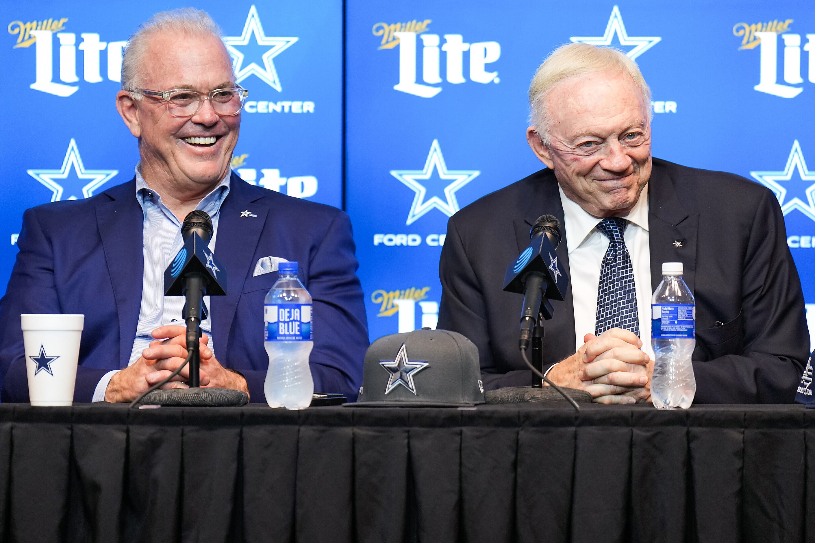 Dallas Cowboys executive vice president Stephen Jones  and owner and general manager Jerry...