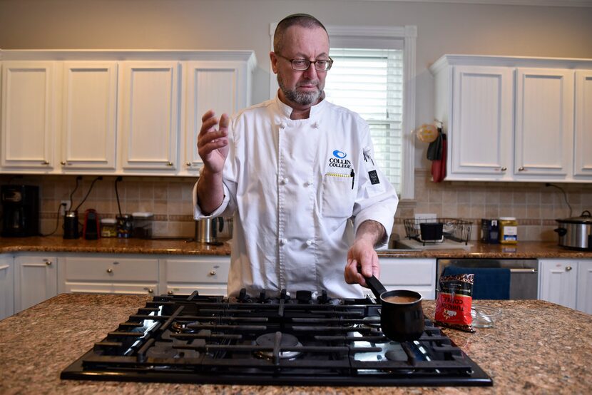 Israeli chef Eldad Jacobson prepares Turkish coffee at his home.